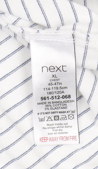 Next Men's White Striped Polo Shirt XL