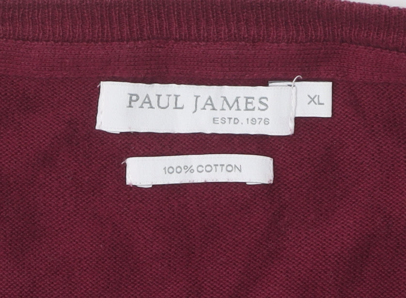 Paul James Men's Red XL V-Neck Pullover Jumper
