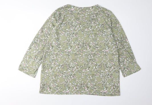 Isle Women's Green Floral 3/4 Sleeve Top Size L
