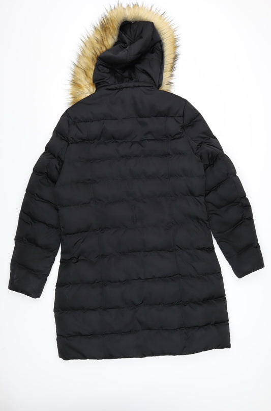 Boohoo Women's Black Puffer Jacket, Size 12 - Casual Hooded Coat