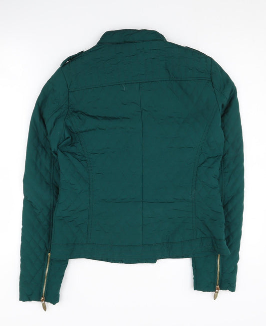 Clockhouse Women's Green Quilted Motorcycle Jacket Size M