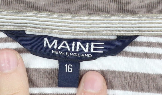 Maine New England Women's Brown Striped T-Shirt, Size 16
