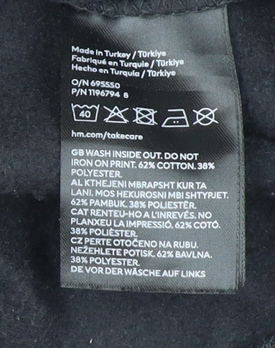 Brand and care label for H&M Teens Black Pullover Sweatshirt, Graphic, size 14