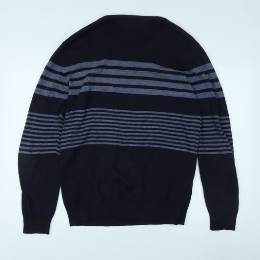 Springfield Men's Blue Striped Cotton Pullover Jumper, Size L