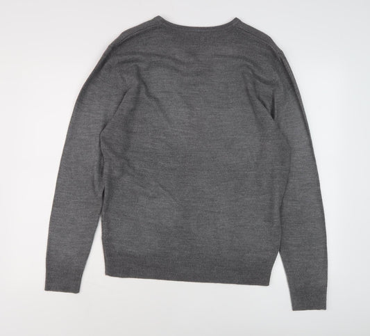 Thomas Nash Men's Grey Wool V-Neck Pullover Jumper S