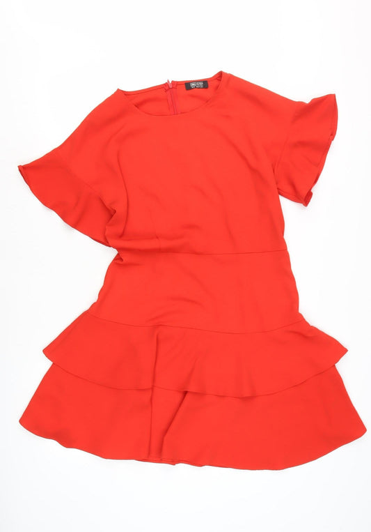 Additional front view of girls’ on film red flutter sleeve fit & flare dress