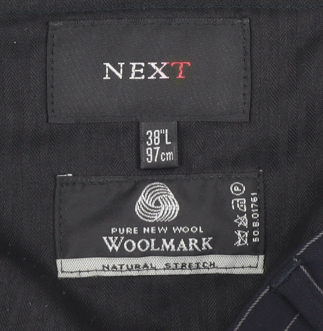 Next Men's Black Dress Pants, 38 L, Formal Wool Trousers