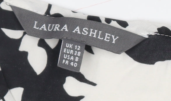 Laura Ashley Women's Black Floral Sleeveless Blouse, Size 12