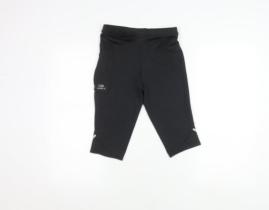 Additional front view of Decathlon girls’ black running shorts, size 14, years, reflective