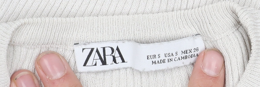 Womens UK Size S Zara White Cropped Blouse