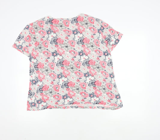 Dunnes Women's Floral T-Shirt Size 20 V-Neck Short Sleeve