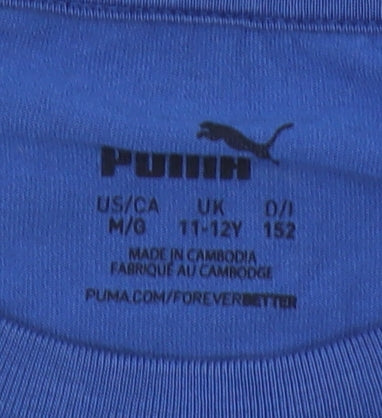 Puma Boys Blue T-Shirt, 11-12 Years, Crew Neck, Logo Accent