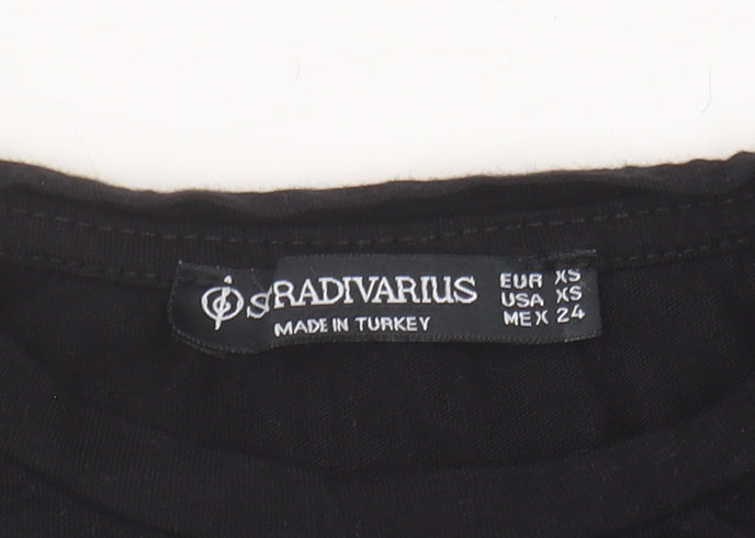 Brand and care label for Stradivarius Black XS unisex casual t-shirt
