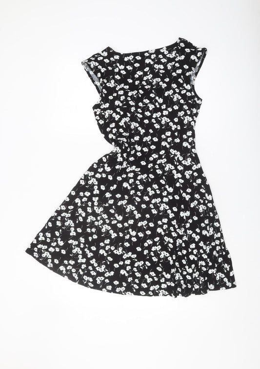 Oasis Women's Black Floral A-Line Dress, Size S