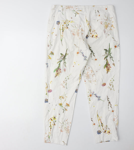 River Island Women's Floral Trousers, White, Size 12