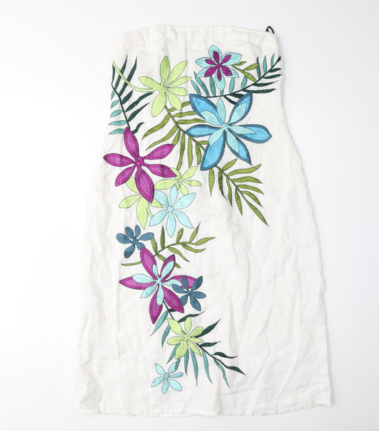 Warehouse Women's Ivory Embroidered Strapless Dress