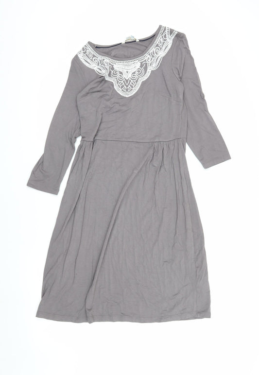 Additional front view of Boden Grey Midi Dress, size 10, Women's Casual Elegance