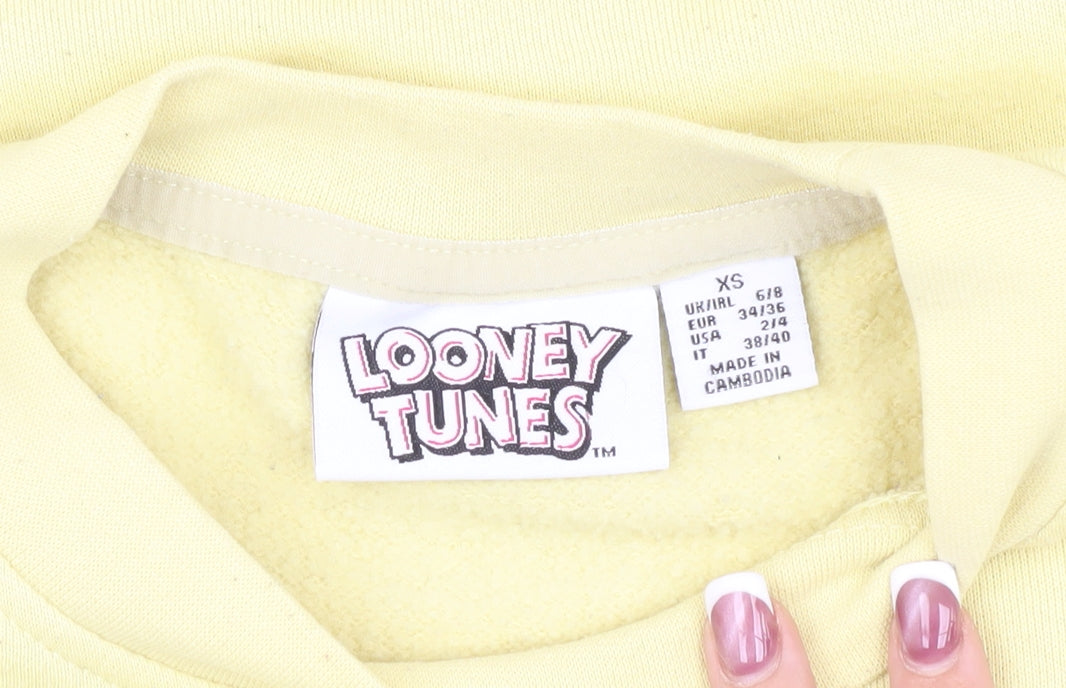 Unisex Adults UK Size XS Looney Tunes Yellow Pullover Sweatshirt