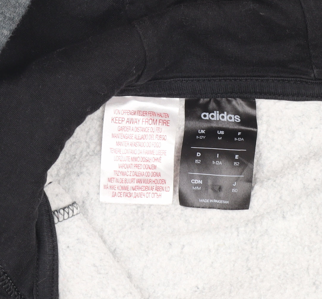 Adidas Boys Black Grey Hooded Track Jacket 11-12Y