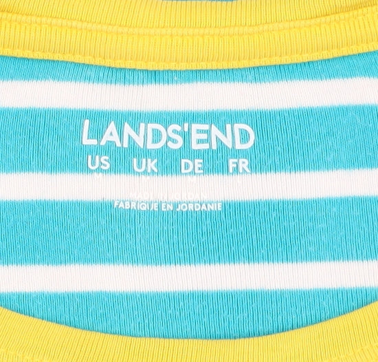 Lands' End Women's Blue Striped Ringer T-Shirt M
