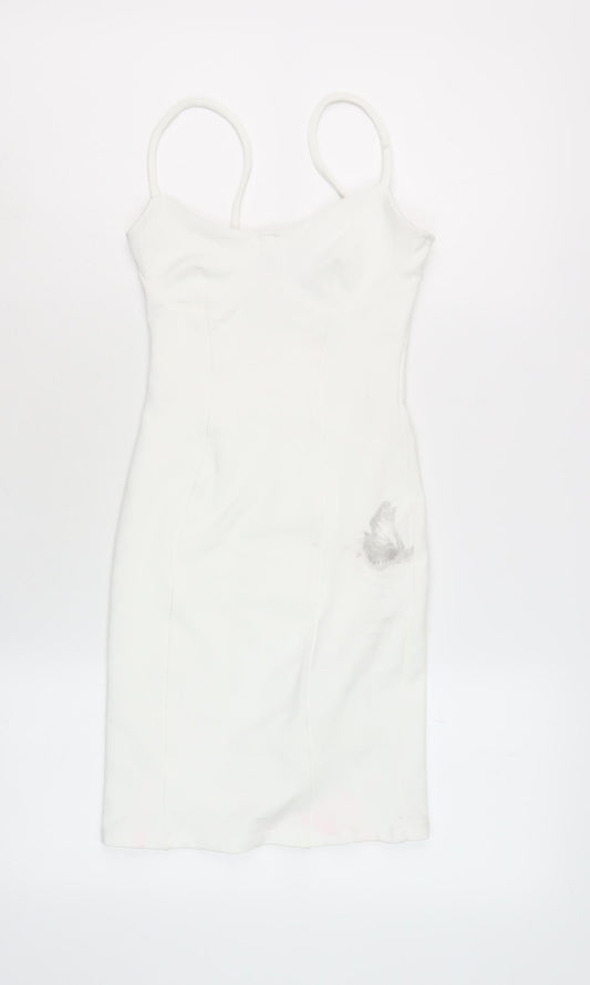 Bershka Women's White Bodycon Mini Dress XS