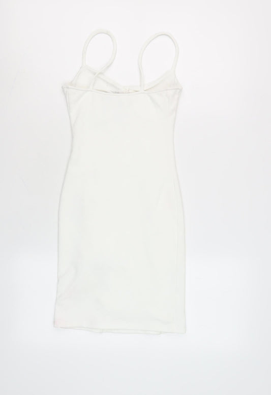 Bershka Women's White Bodycon Mini Dress XS