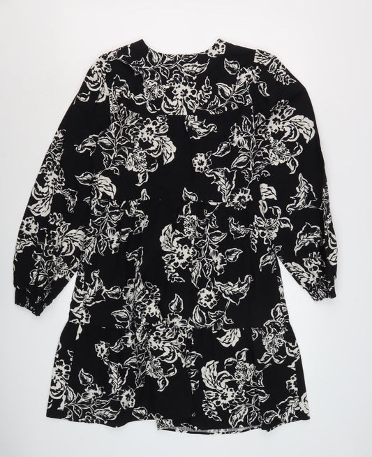 Marks and Spencer Floral Shift Dress, Size 10, Black, Long Sleeve