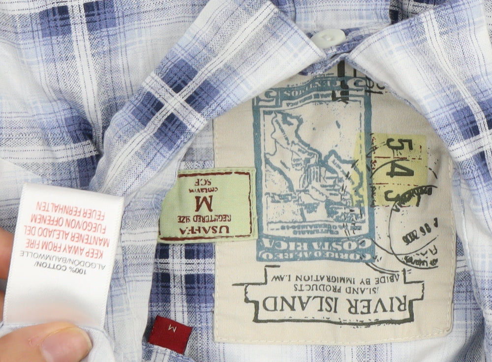 River Island Men's Blue Plaid Short Sleeve Shirt