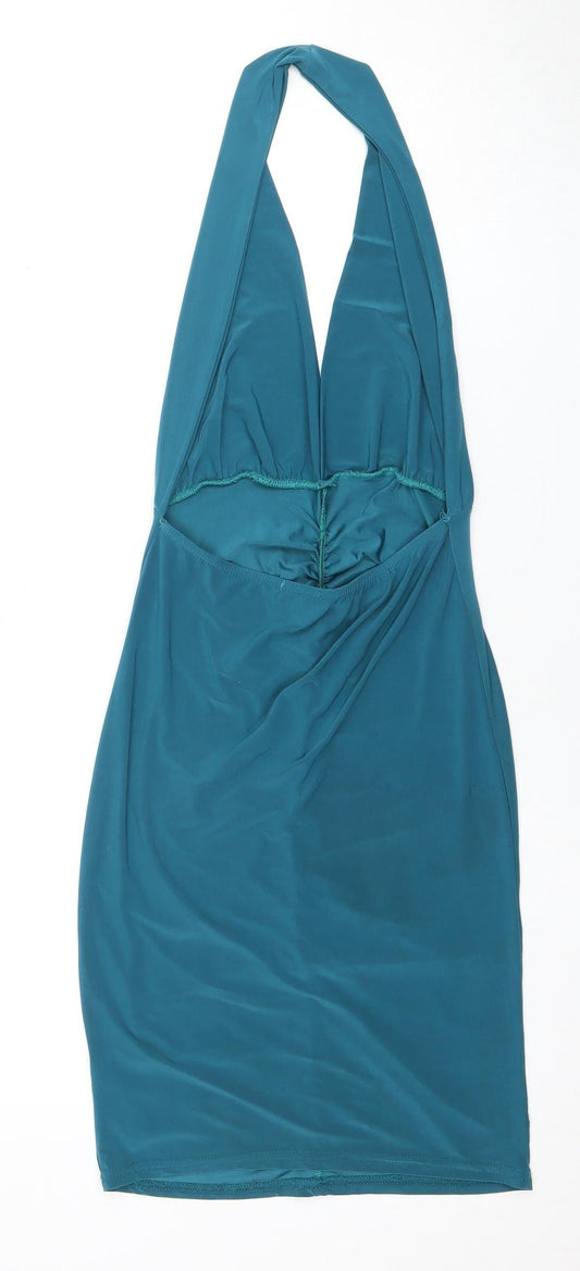 PrettyLittleThing Women's Blue Bodycon Halter Dress Size 8