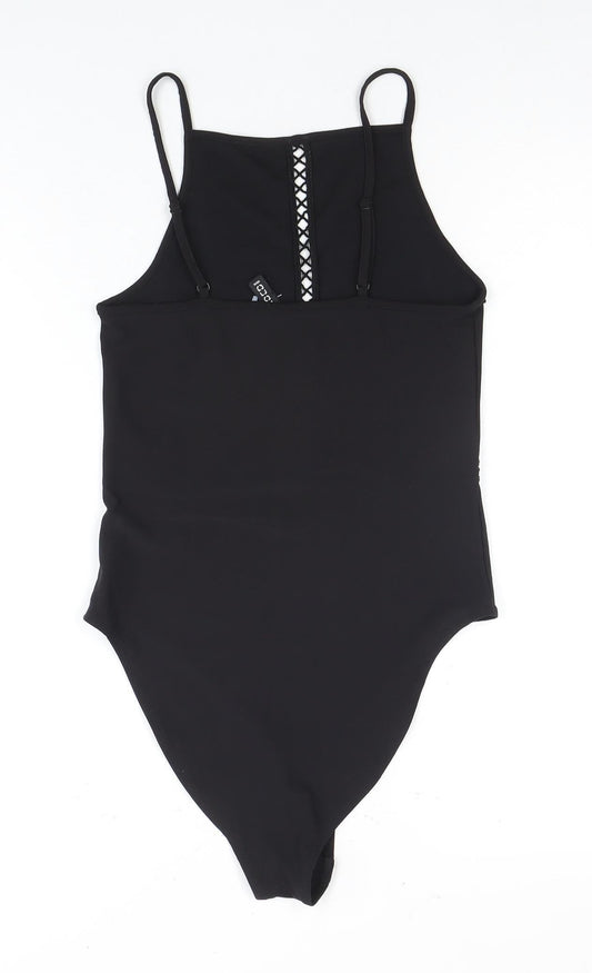 H&M Black Bodysuit Women Size 12 Adjustable Stretch Zip