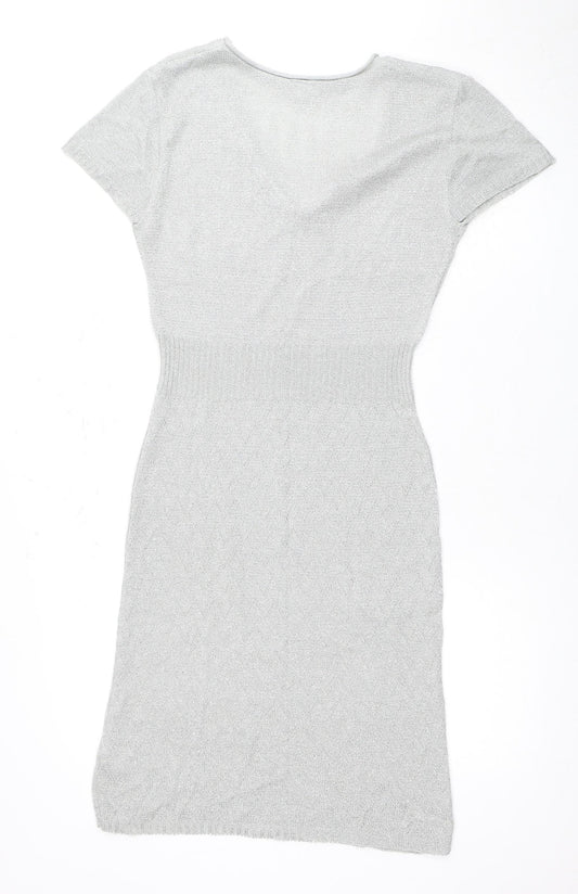 New Look Women's Silver Knit Dress, Size M