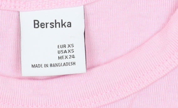 Womens UK Size XS Bershka Pink Basic T-Shirt