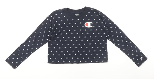 Womens UK Size XS Champion Blue Cropped T-Shirt