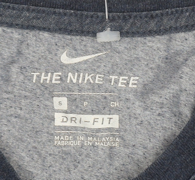 Brand and care label for Nike unisex blue s dri-fit t-shirt for gym & running