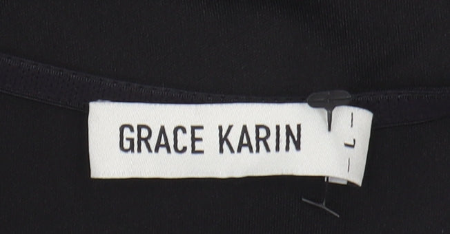 Grace Karin Women's Black V-Neck Blouse, Elegant Long Sleeve Top