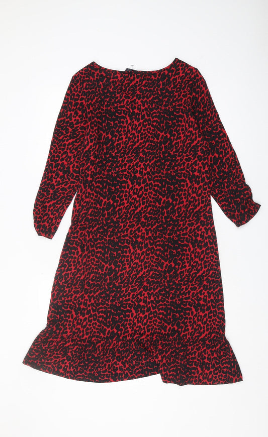 Sosandar Red Animal Print Women's Dress, Long Sleeve, Size 10