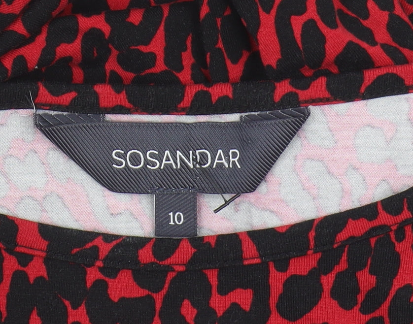 Sosandar Red Animal Print Women's Dress, Long Sleeve, Size 10