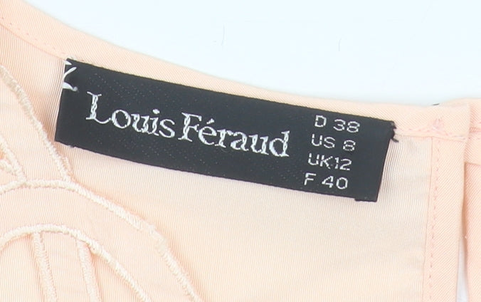 Close-up detail of Louis Féraud Women's Beige Blouse, size 12