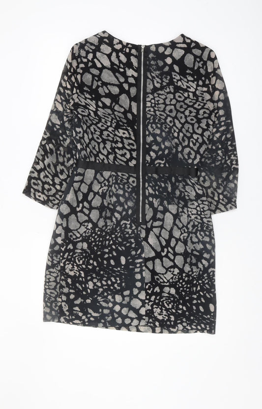 Topshop Women's Black Animal Print Shift Dress UK 10