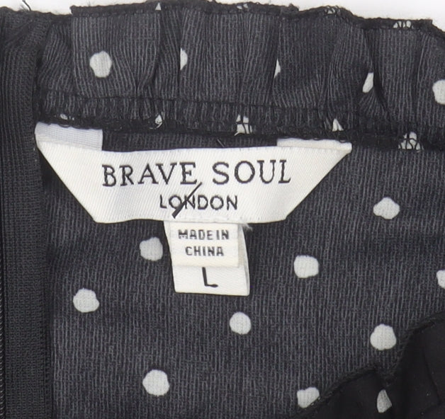 Womens UK Size L Brave Soul Black Cropped Blouse