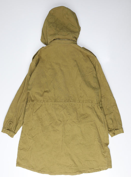 MNG Women's Green Parka Jacket Size S - Hooded Long Length