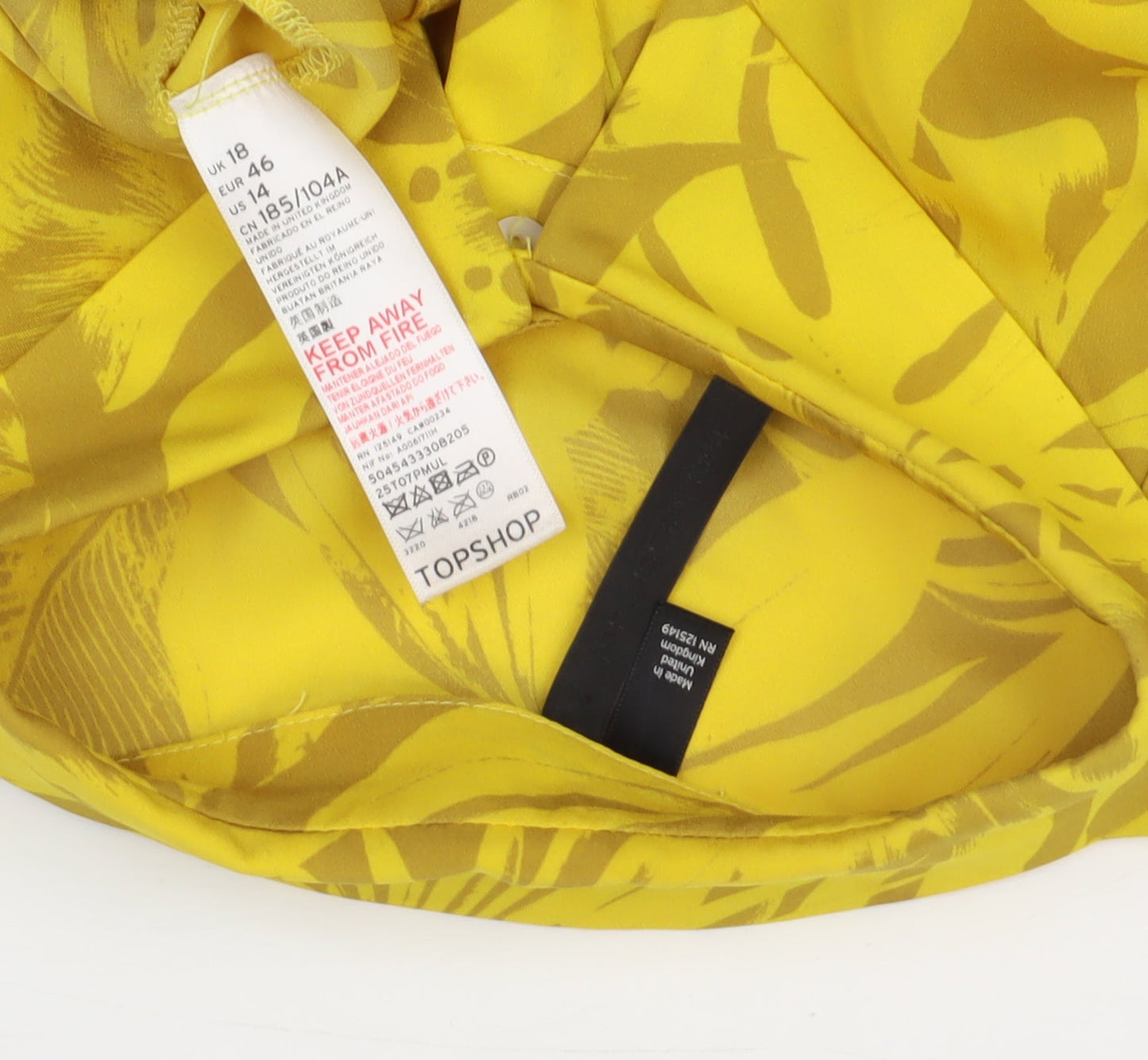 Womens UK Size 18 Topshop Yellow Basic Blouse