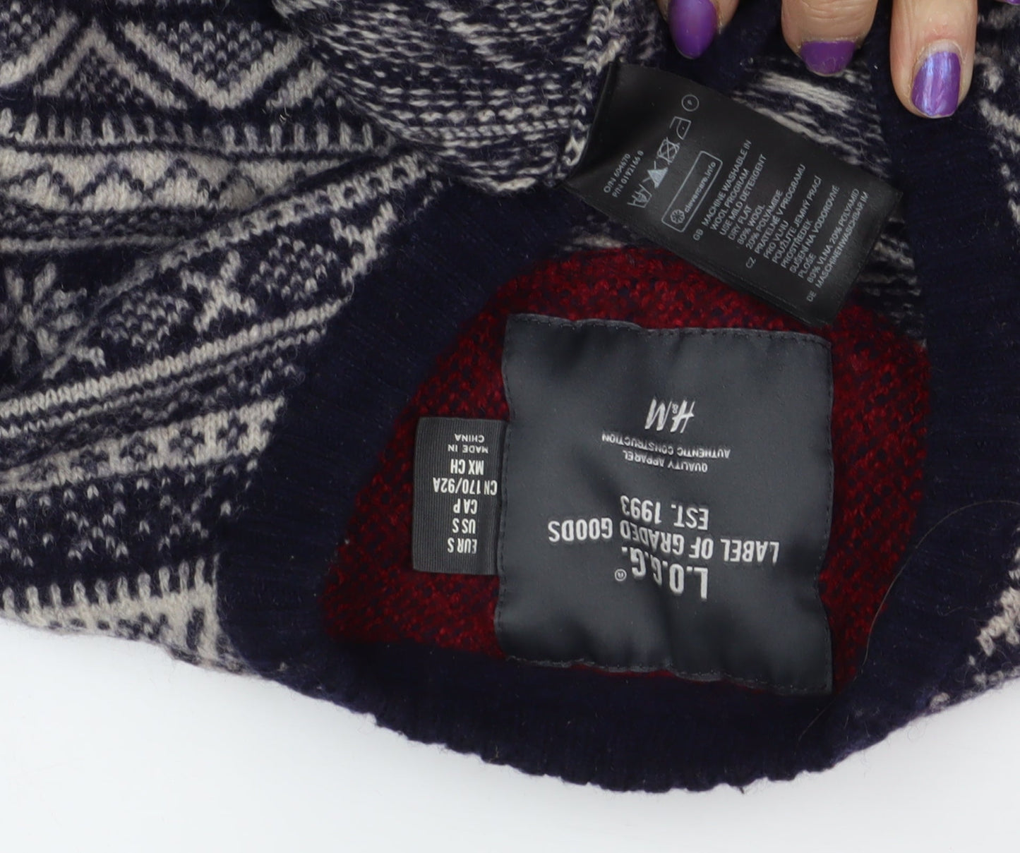 H&M Men’s Blue Fair Isle Wool Jumper, M, Winter