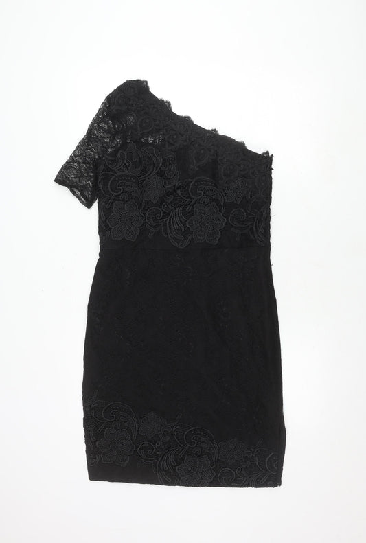 Additional front view of Autograph Women's Black Lace One Shoulder Dress, size 12