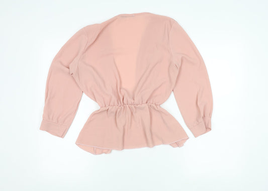 Boohoo Women's Pink Long Sleeve V-Neck Blouse Size 12