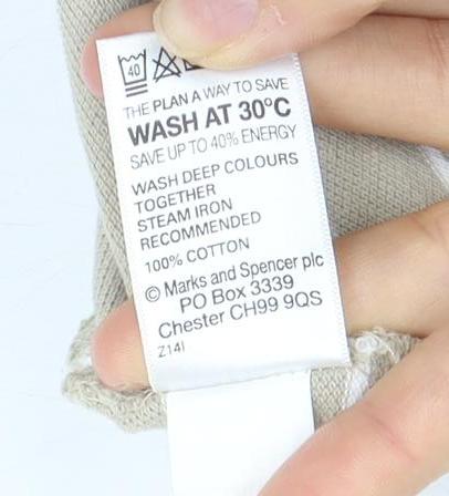 Marks and Spencer Men's Beige Striped Polo Shirt L