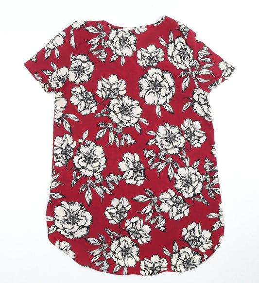 New Look Women's Red Floral Blouse Size 10