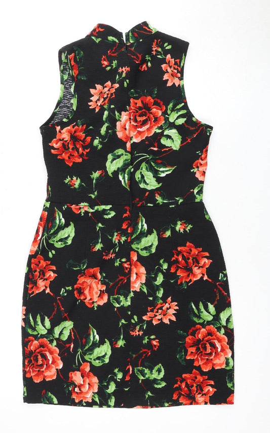 Missguided Floral Black Jersey Dress, Size 10, Women