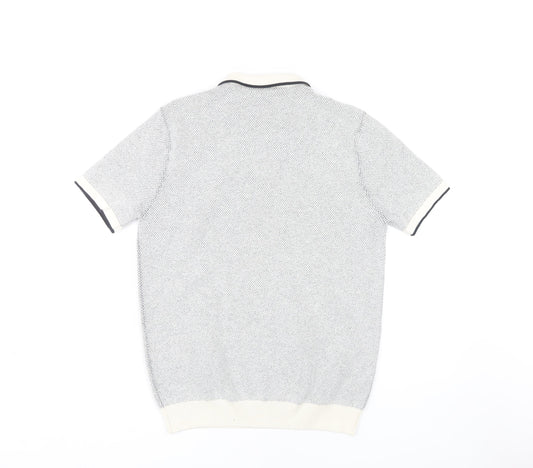 Next Men's Grey Polo Shirt - M, Short Sleeve, Cotton