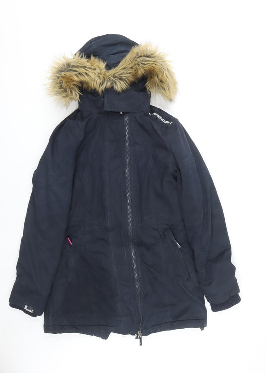 Womens UK Size L Superdry Black Windbreaker Coat